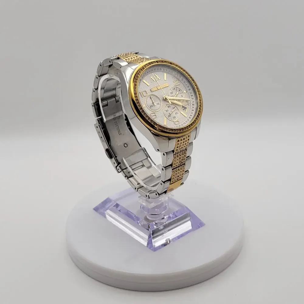 AX Two-Tone Stainless Steel Bracelet Quartz Chronograph Silver Dial 44mm 30m